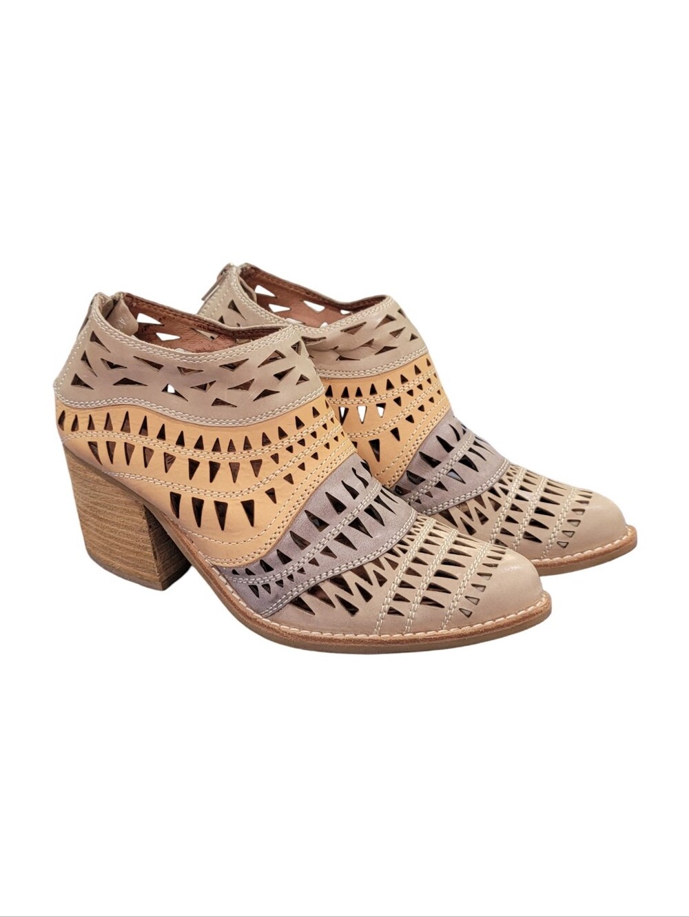 Jeffrey Campbell Free People Faviola Cutout Western Booties Tri-Color Taupe 7.5